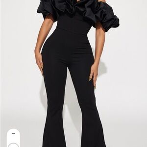 Fashion Nova Black Ruffled Off-Shoulder Jumpsuit